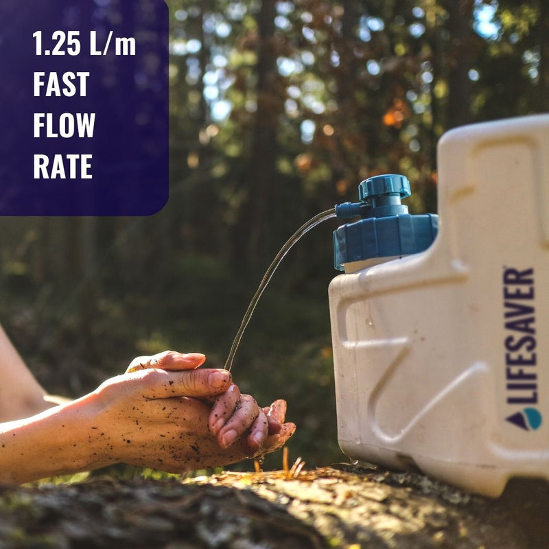 Load image into Gallery viewer, Someone washing muddy hands with purified water from a LifeSaver Cube