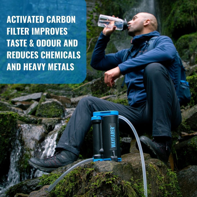 Load image into Gallery viewer, Hiker drinking water purified using a LifeSaver Wayfarer