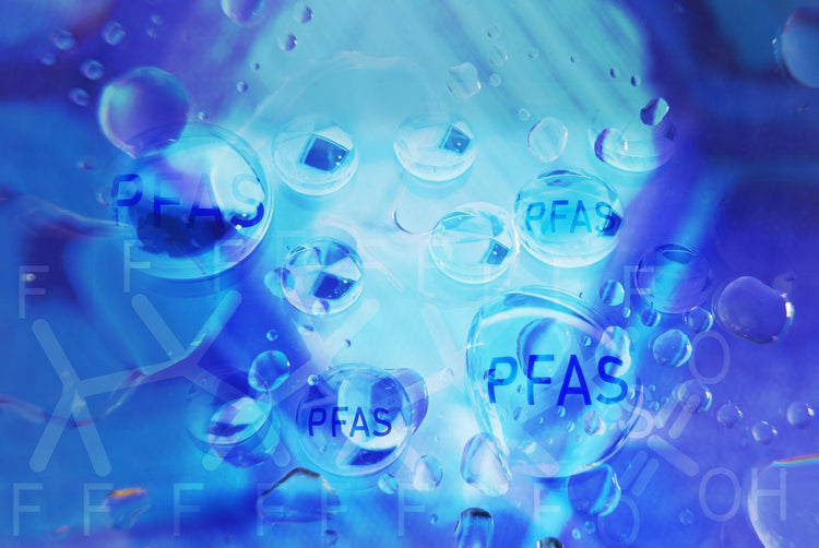 A stock image of PFAS molecules in water