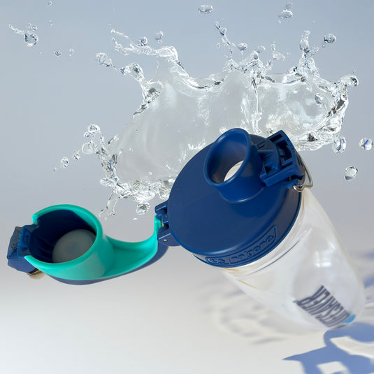 AI shot of water splashing around an open LifeSaver Nalgene bottle